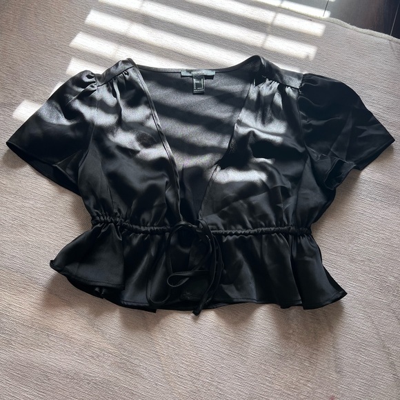 Black Silk Tie Front Shirt - Picture 1 of 2